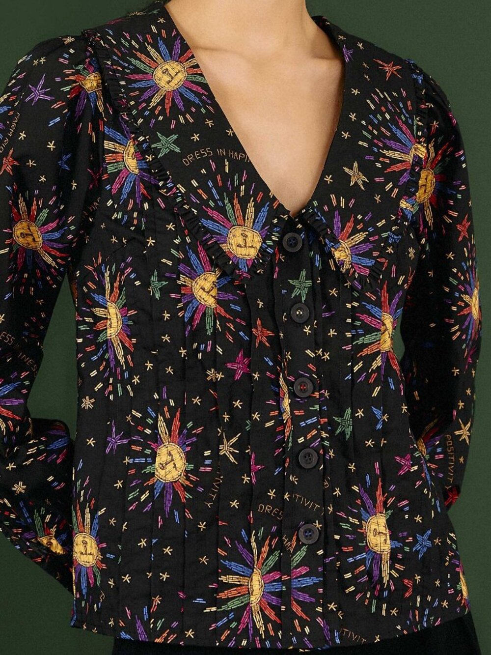 FARM Rio Black Celestial Sunburst Button-Front Blouse